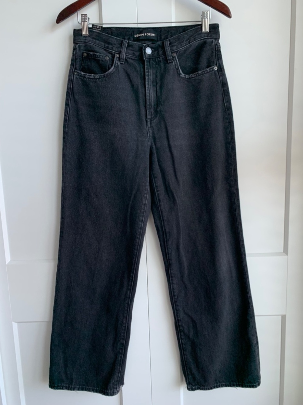 Denim Forum Jeans The Farrah Hi-Rise Wide Leg Women Size 28 Black Eyeline